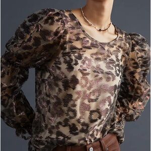 NWT Anthropologie Eva Franco Sheer Leopard Blouse with Camisole Under